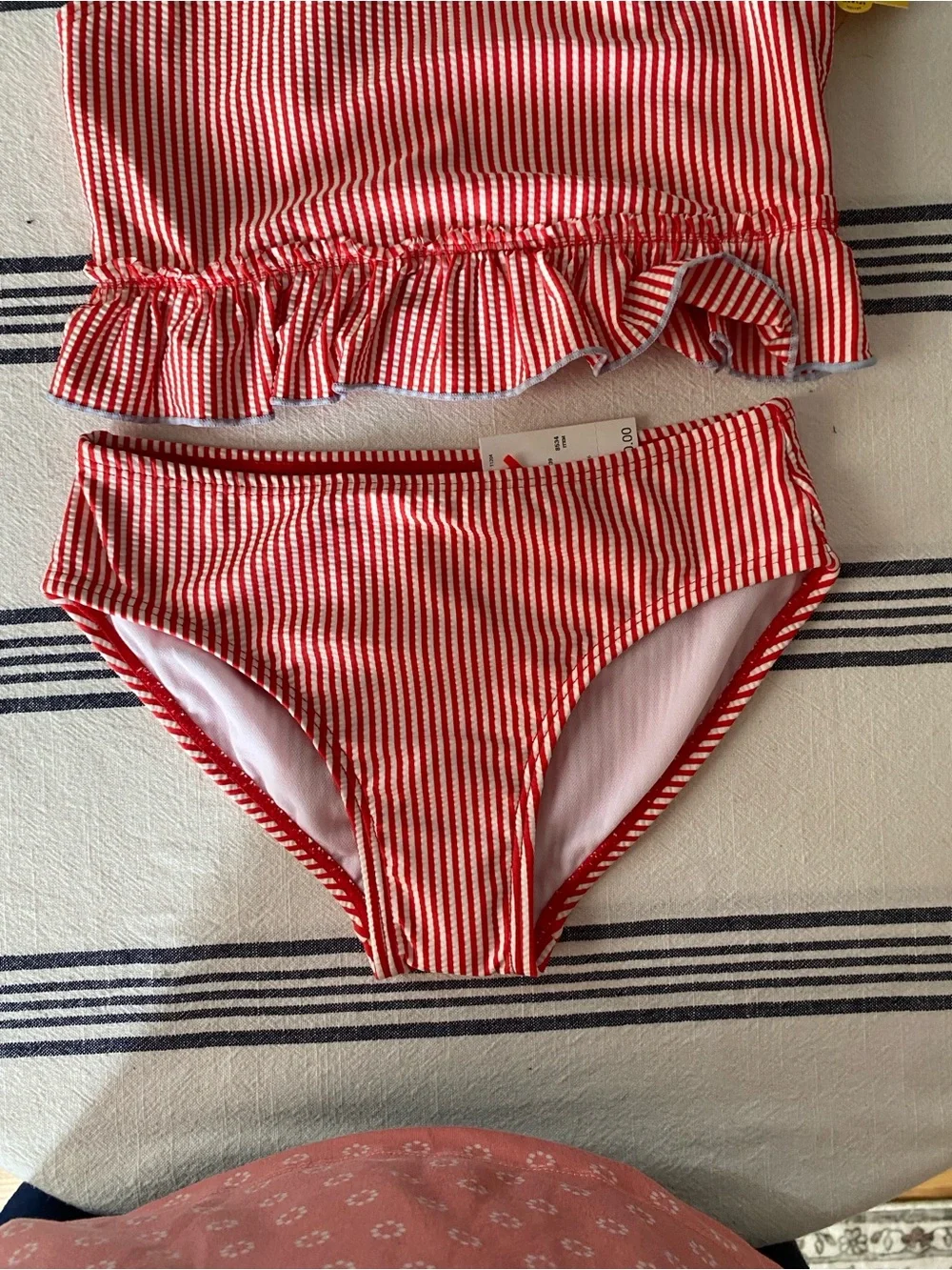 Cat & Jack Red and White Striped Ruffle Two-Piece Swim Set